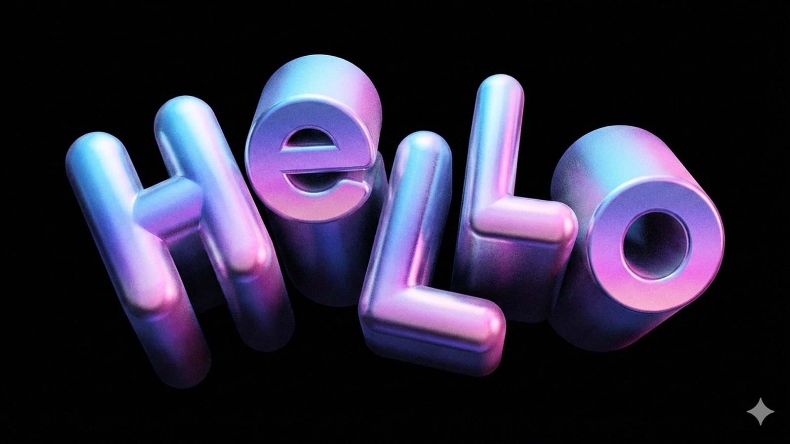 The word HELLO rendered as glossy inflated 3D letters