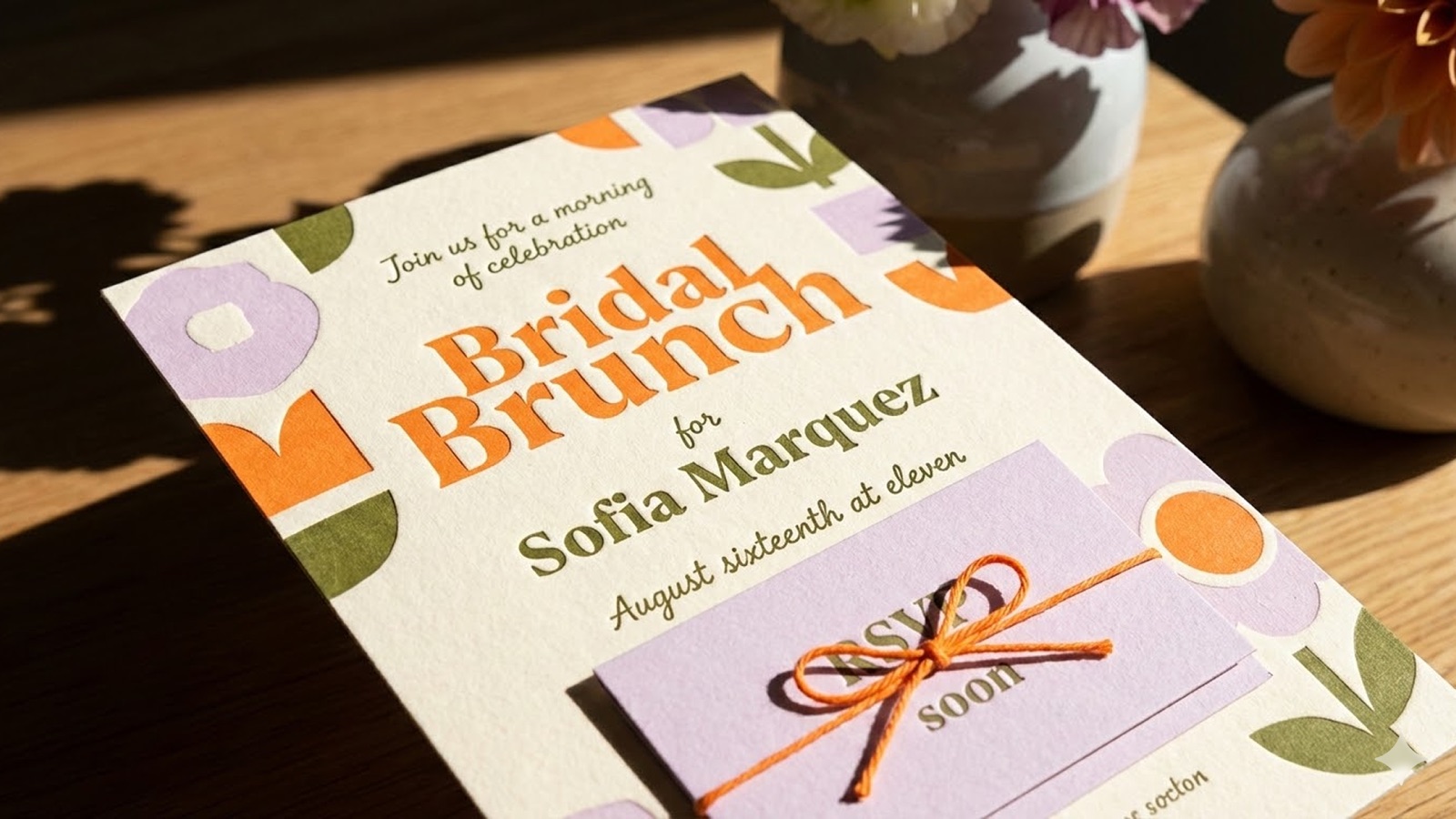 A printed bridal brunch invitation with a retro floral design
